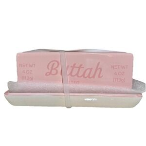Potter's Studio | Butter Dish | Pink | Ceramic "BUTTAH" Salted 4 oz NEW